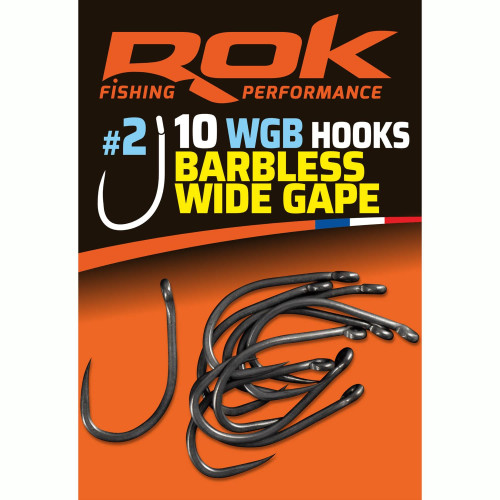 Hameçons Carpe ROK Fishing Barbless Wide Gape (10) 2