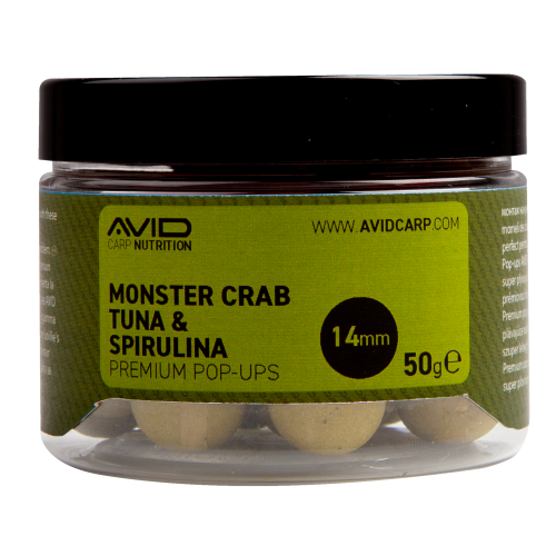 Bouillettes Flottantes Avid Carp Monster Crab-Tuna & Spirulina Pop-Ups 14mm 50g