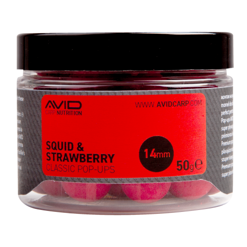 Bouillettes Flottantes Avid Carp Squid & Strawberry Pop-Ups 14mm 50g