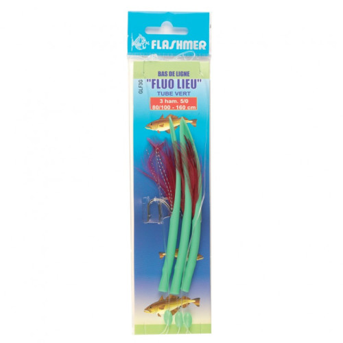 BAS DE LIGNE "FLUO LIEU" 3 HAM 5/0 - TUBE ROUGE