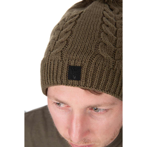 Bonnet Fox Khaki Knitted Bobble