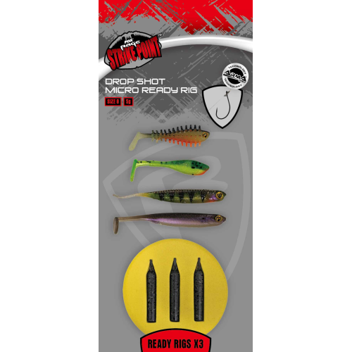 Kit de 3 montages complets Drop Shot Fox Rage Micro Ready Rig avec micro-leurre et lest inclus 2