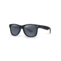 Lunettes de soleil polarisantes Fox Rage Matt Black avec verres gris, posées à côté de leur étui rigide noir siglé du logo Rage.