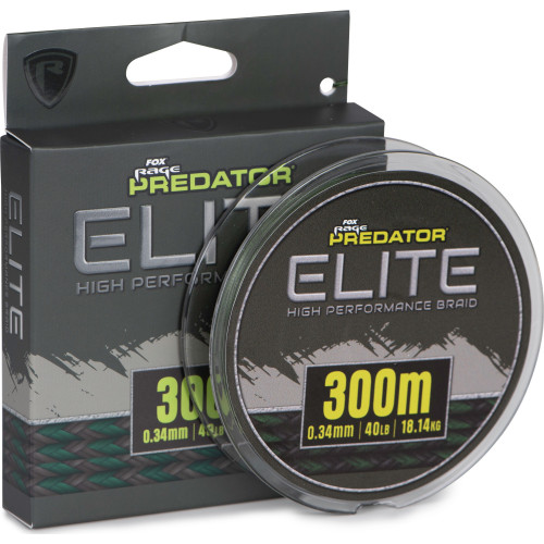 Bobine de tresse Fox Rage Predator Elite Braid 40lb vert foncé de 300m dans son nouvel emballage en carton écologique.