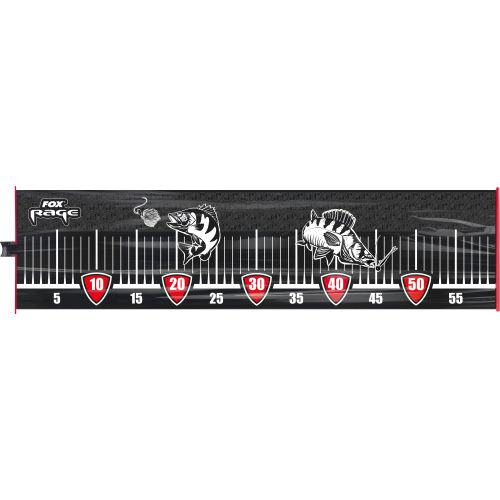 Toise de mesure Fox Rage Small Fish Measure de 60cm enroulable avec butée en acrylique rouge et graduations haute visibilité.