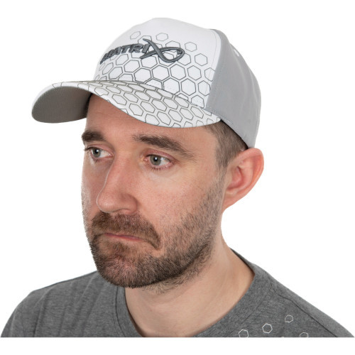 Casquette de pêche blanche Matrix Hex Print avec visière contrastée Lime et logo caoutchouc