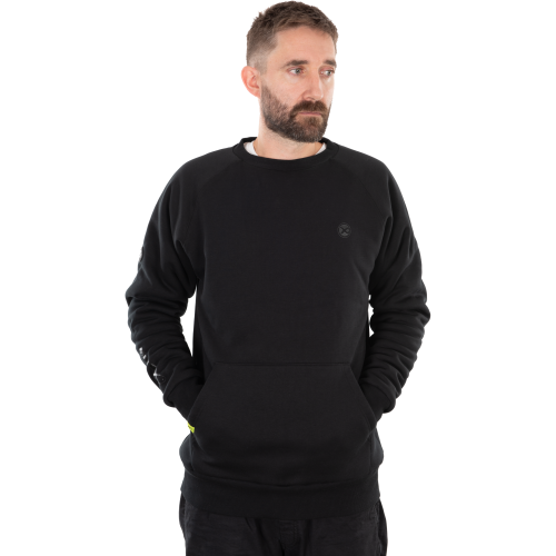 Pull de pêche Matrix Sherpa Sweater gris chiné avec doublure intérieure sherpa blanche et logo caoutchouc noir