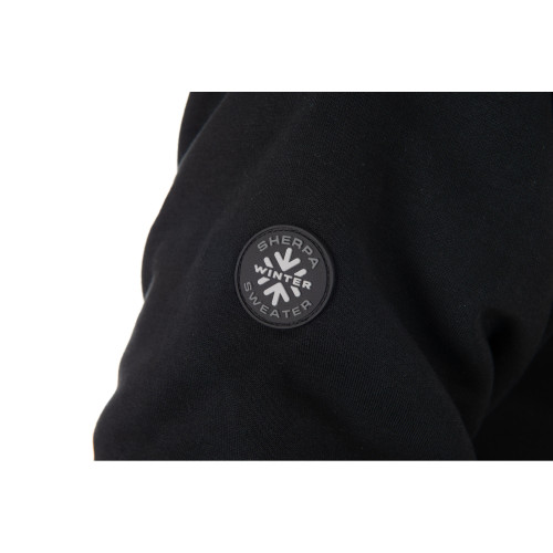 Pull de pêche Matrix Sherpa Sweater gris chiné avec doublure intérieure sherpa blanche et logo caoutchouc noir 2