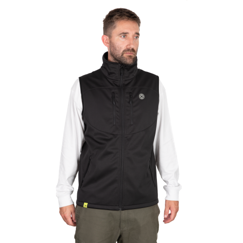 Gilet de pêche sans manches Matrix Windblocker noir et lime avec membrane coupe-vent et doublure polaire