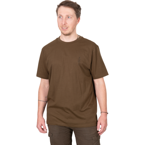T-shirt Fox Khaki Indicator en coton vert avec grand motif de carpe imprimé au dos.