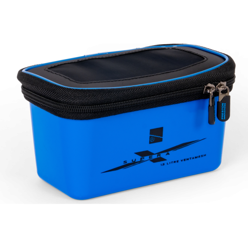 Boîte à appâts technique Preston Supera X de 1,5 litre avec son couvercle respirant en maille fine noire Ventamesh.