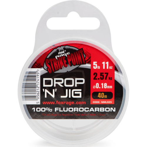 Bobine de 40m de fluorocarbone Fox Rage Strike Point Drop N Jig avec son dévidoir de protection noir et orange. 2