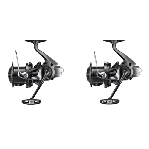 Paire de moulinets Shimano Aerlex XTC 14000 au design noir épuré avec bobine longue distance et technologie Super Slow 5.