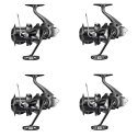 Set complet de quatre moulinets Shimano Aerlex XTC 14000 longue distance avec oscillation Super Slow 5 et design noir mat.