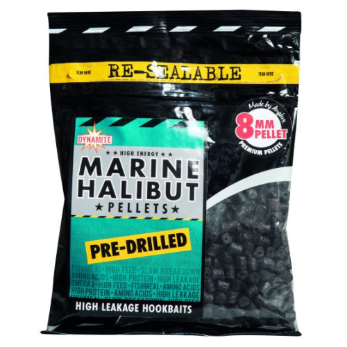 Sachet de 350 grammes de pellets d'eschage pré-percés sombres Dynamite Baits Marine Halibut Pre-Drilled pour montage sur cheveu. 2