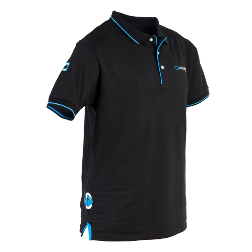 Polo classique en coton noir 180g Garbolino 80'S Series avec col boutonné et liserés bleus.