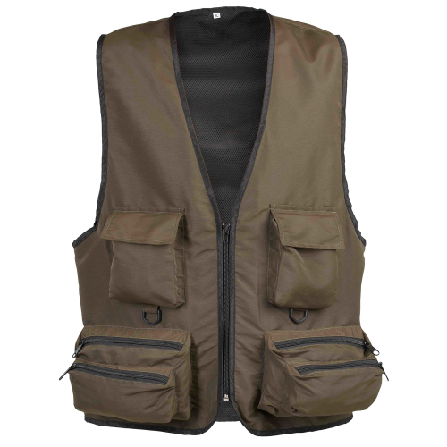 Gilet de pêche long multi-poches en microfibre respirante Garbolino Long Serenity.