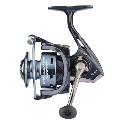 Moulinet spinning compact de pêche SRT Spencer Efi 2002 Fd avec bobine aluminium ajourée.