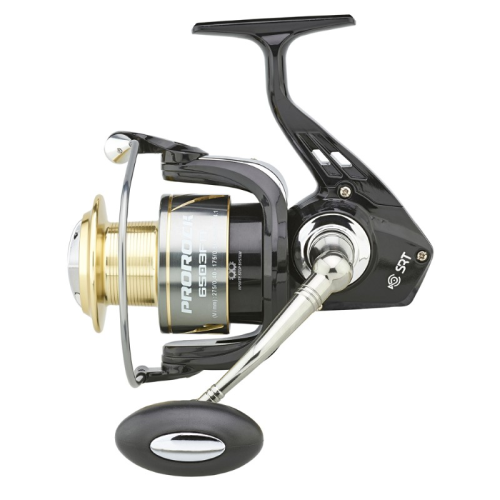 Moulinet spinning de pêche SRT Prorock Efi 6503 Fd avec bobine aluminium ajourée bicolore.