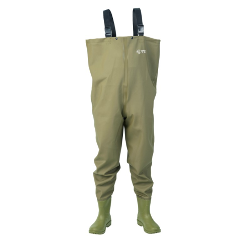 Waders étanches en PVC 0,55mm Fisker Army Yellow SRT avec bottes à semelles crantées.