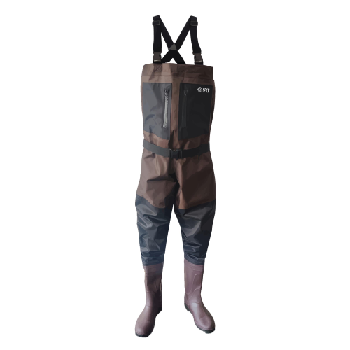 Waders étanches en PVC 70D SRT Luxe avec ceinture de wading et bottes à semelles crantées.