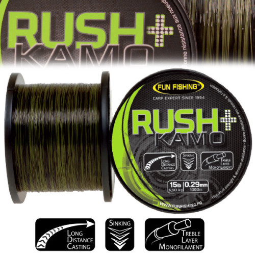 Nylon Fun Fishing Rush+ KAMO (Noir/Kaki) - 1000m 2